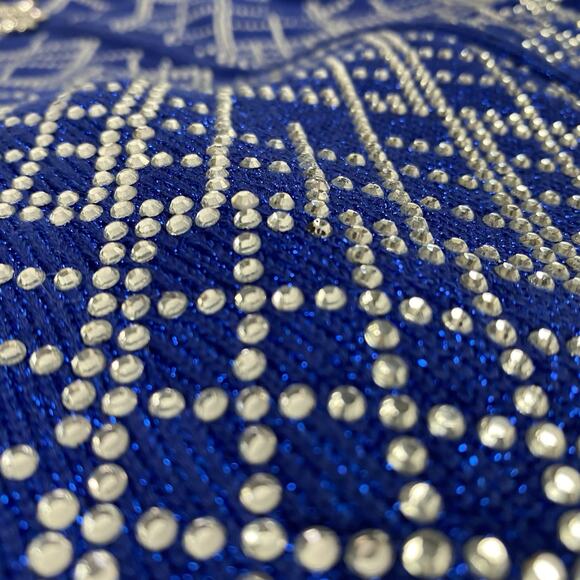 STUNNING rhinestone Donna Vinci Knits Church Skirt Suit 8 Blue Wool Blend Jewels - Picture 7 of 16